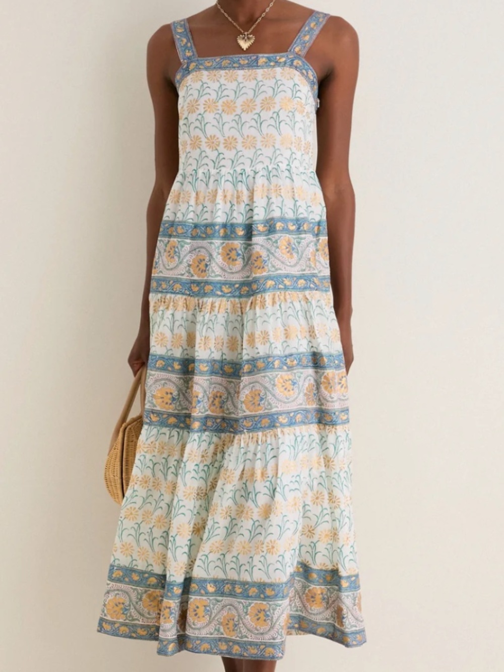 Oliphant Tuckernuck Geneva Green Strappy Maxi Dress Cotton Romantic Whimsical
